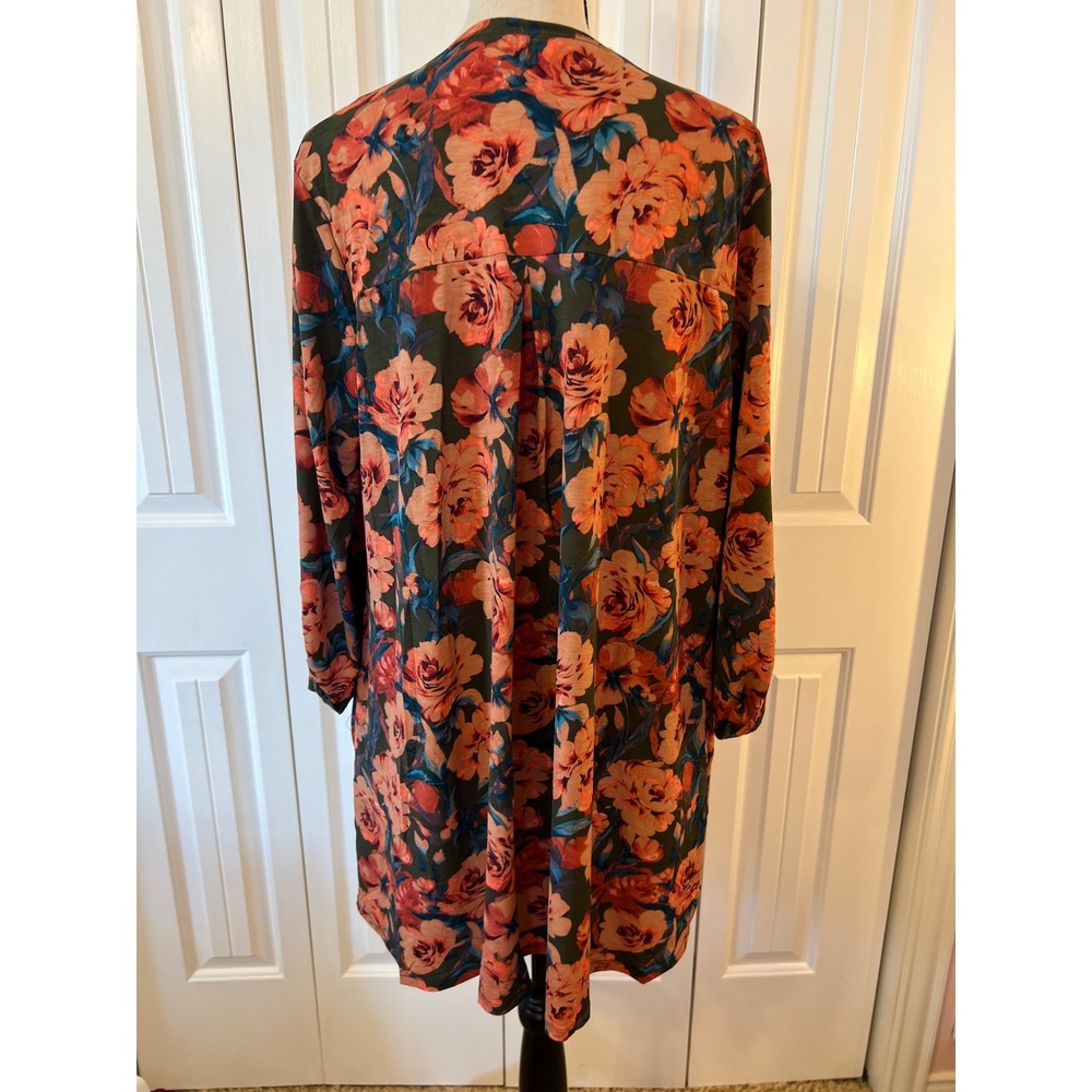Dear Scarlett Olive Floral Open Front Cardigan Roll Tab Sleeve LIZCARDI-D003 S - Picture 3 of 7
